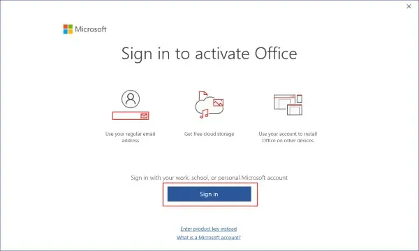 Sign in to activate Office