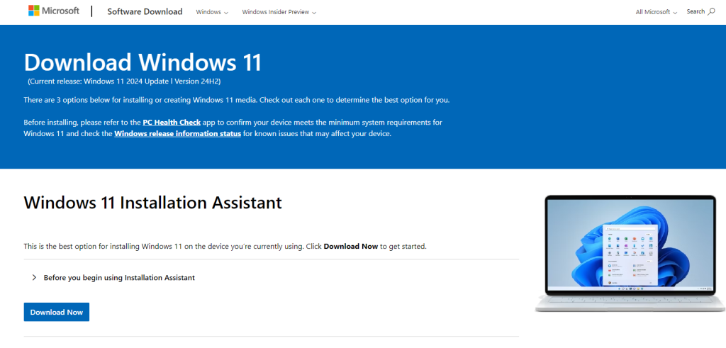 Télécharger l'assistant d'installation de Microsoft Windows 11