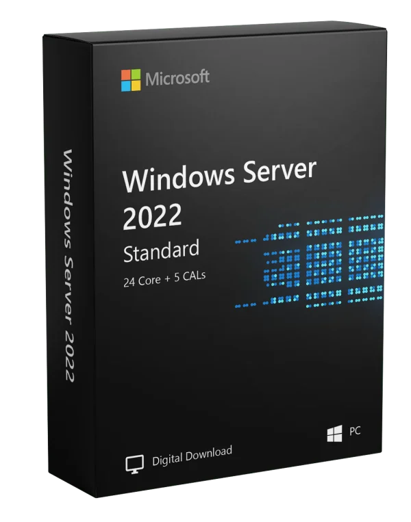 Microsoft Windows Server 2022 Standard: 24 núcleos + 5 CAL