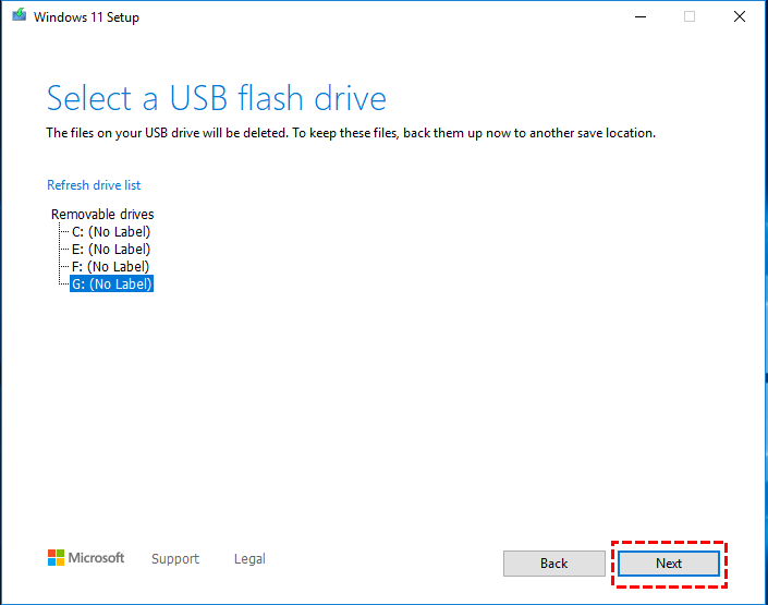 select a USB flash drive