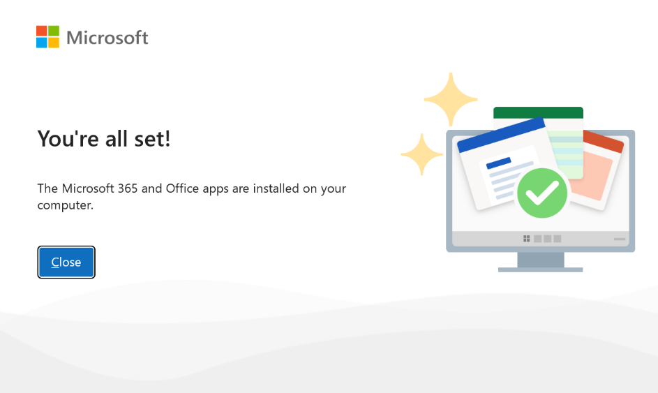 Instalación de Microsoft Office completada