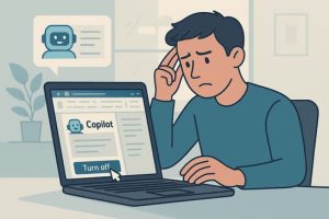 User preparing to turn off Copilot in Microsoft Word on a laptop.