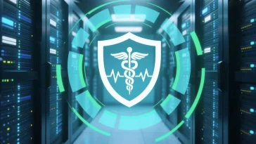 Windows Server 2022 protecting healthcare data in a secure data center.
