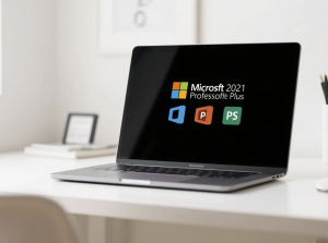 Microsoft Office 2021 Professional Plus suite displayed on a laptop.